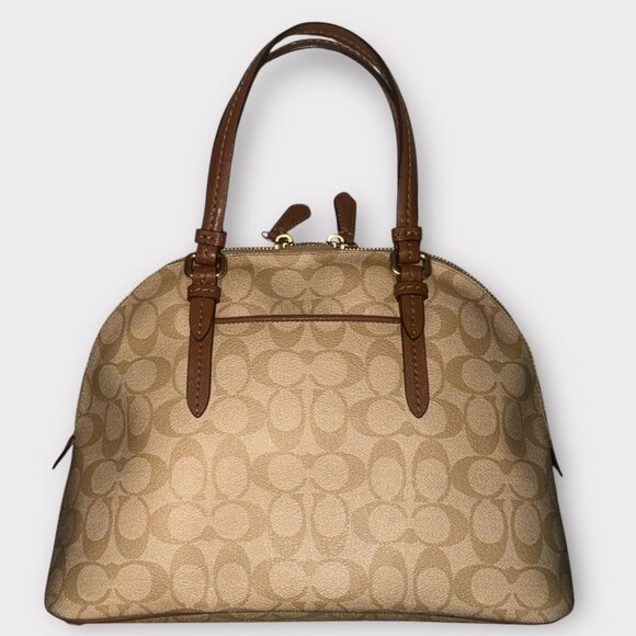 Coach Peyton Signature Cora Domed Satchel F24606 Khaki Coated Canvas Convertible - Picture 5 of 10